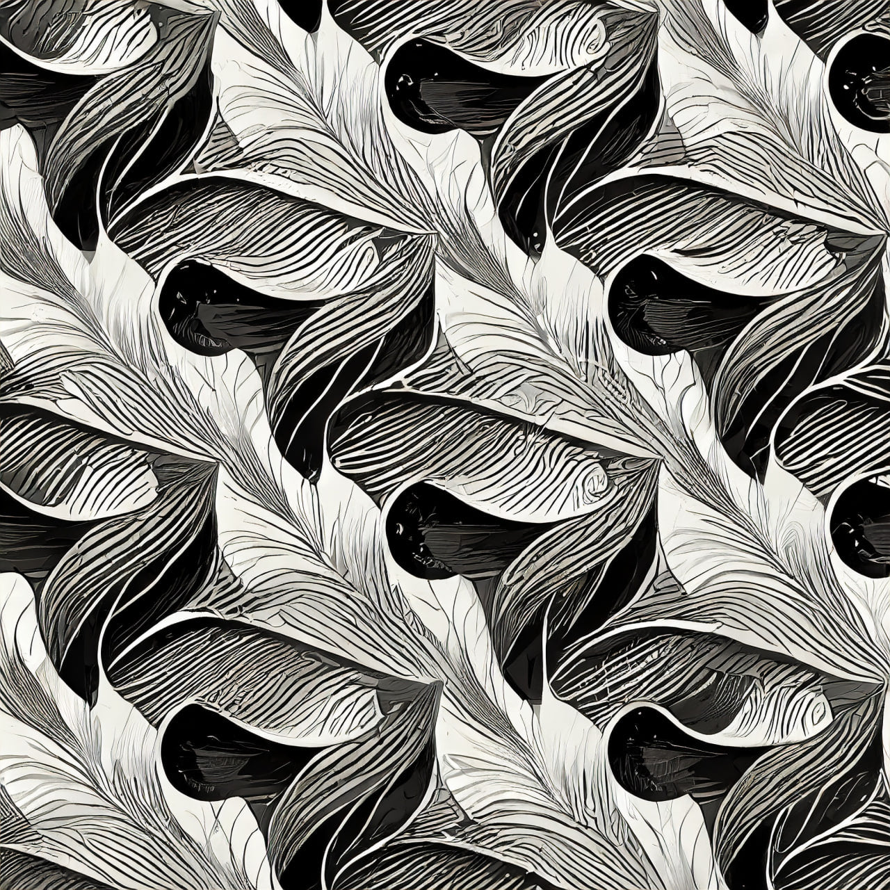 Black and white abstract pattern with swirling shapes