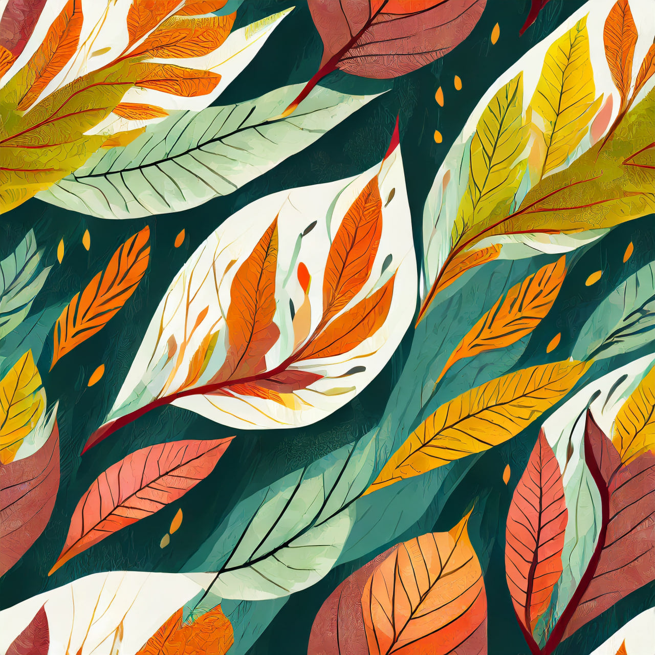 Colorful pattern of autumn leaves on a dark background