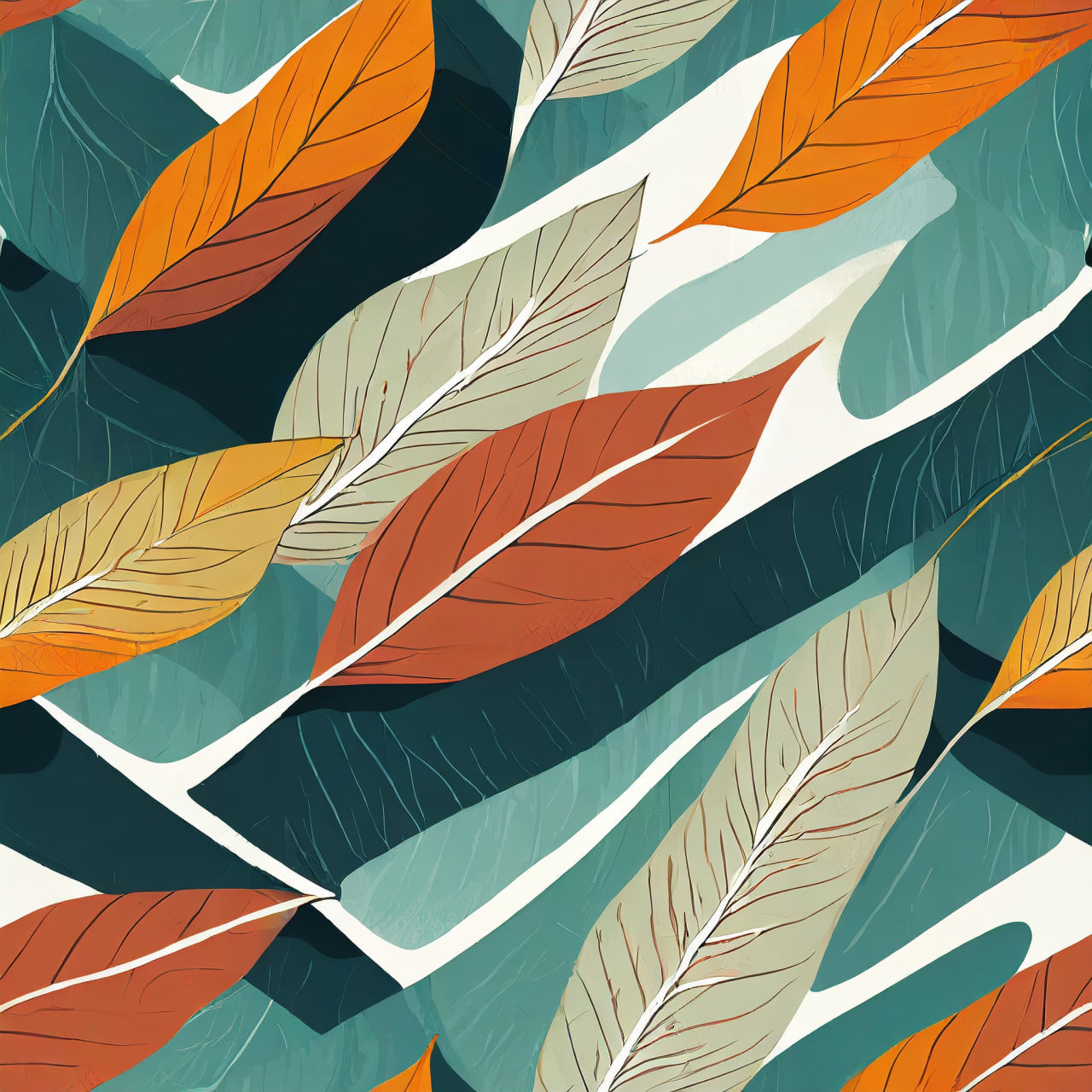 Pattern of colorful leaves on a geometric background