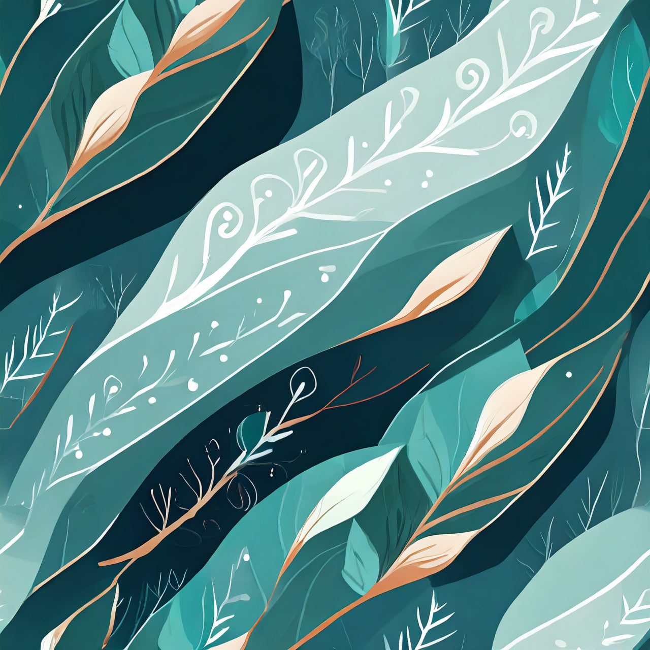 Artistic illustration of leaves and branches on a dark underwater background