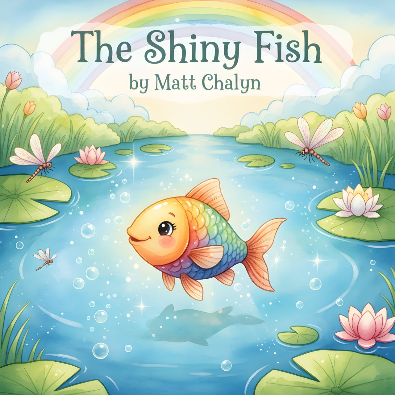 a cartoony fish swimming in a pond happy the shiny fish book cover 