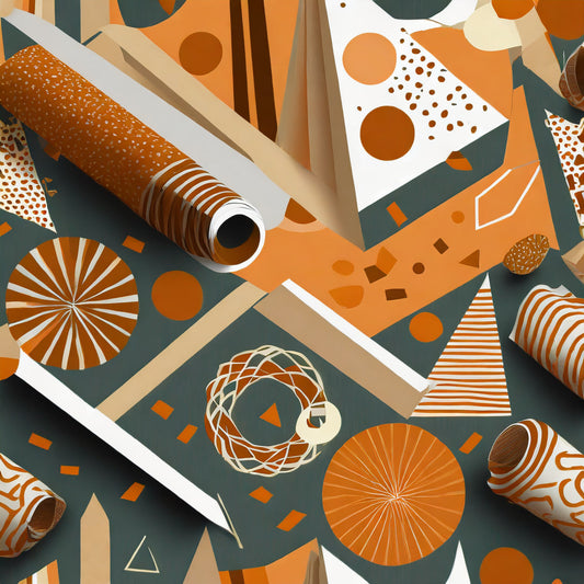 Patterned paper rolls with geometric shapes on a dark background