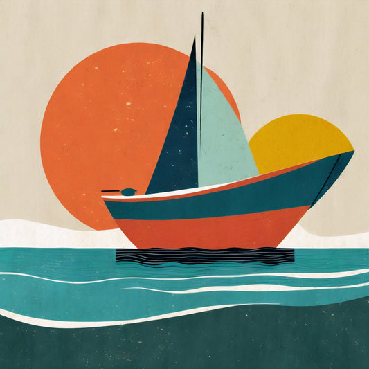 Abstract Nautical Wall Art  Mid-Century Modern Boat Print  Ocean Minimalist Digital Download