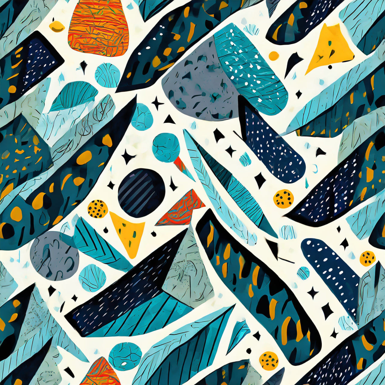 Colorful geometric pattern with various shapes on a white background