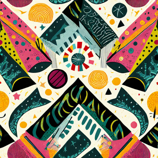 Colorful abstract pattern with geometric shapes and shapes on a white background