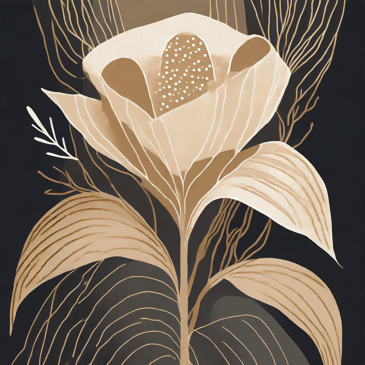 Decorative floral design with beige flowers on a dark background