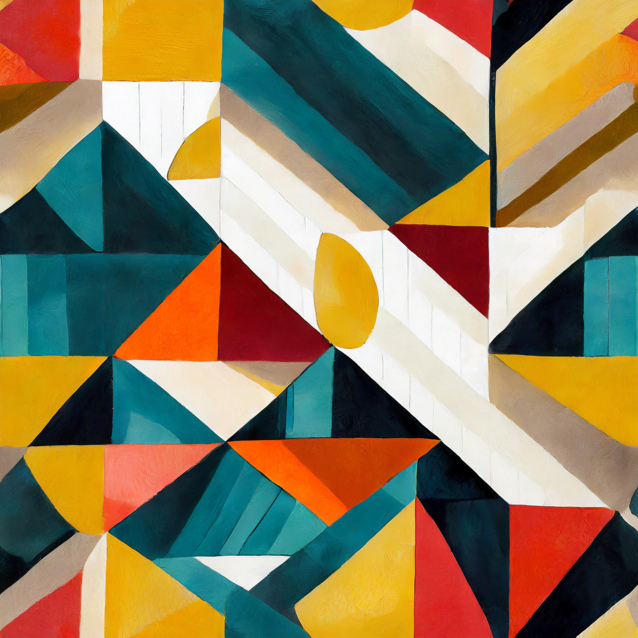 Geometric pattern with colorful triangles and squares on a textured surface