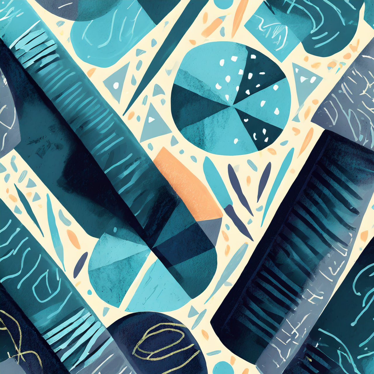 Colorful abstract pattern with geometric shapes on a beige background