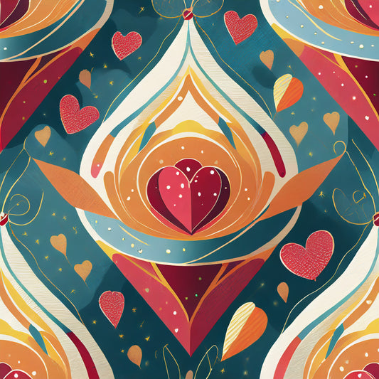 Colorful abstract design with heart shapes and swirling patterns