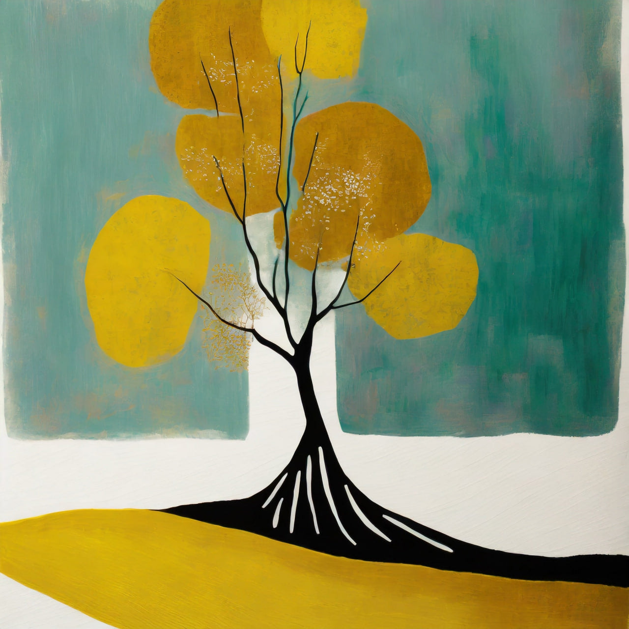 Simplified tree with yellow leaves and a blue background