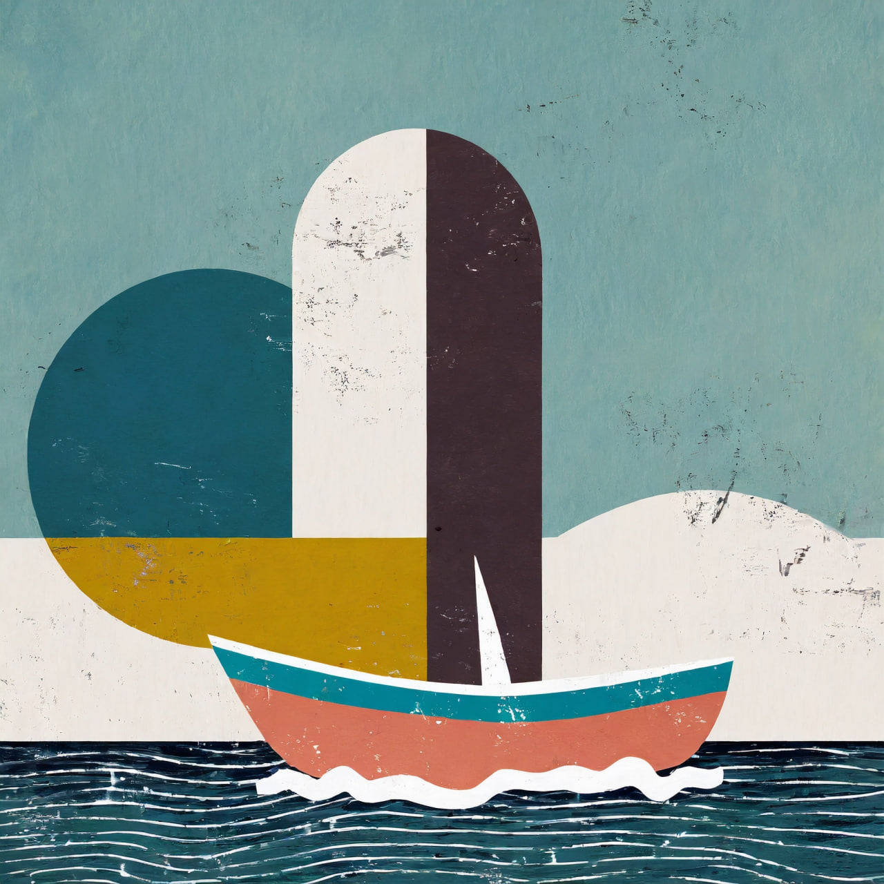 Abstract art piece with geometric shapes on a textured background