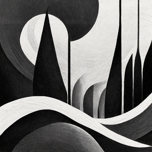Black and white abstract art with geometric shapes