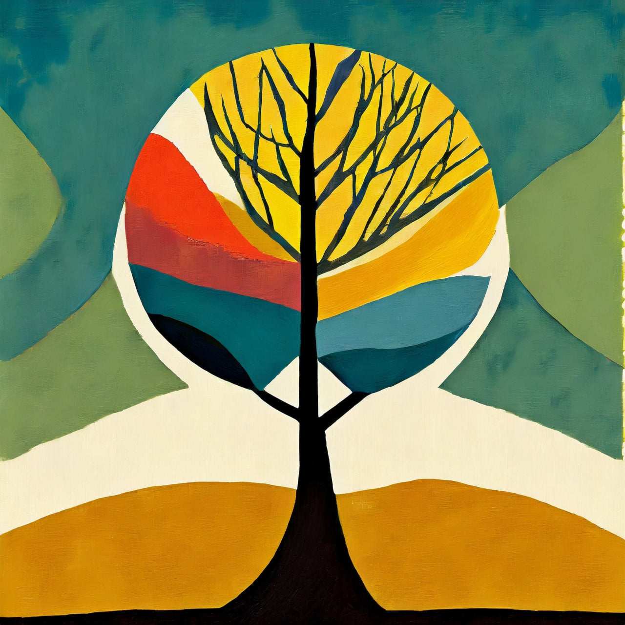 Abstract tree with colorful circular design on a textured background