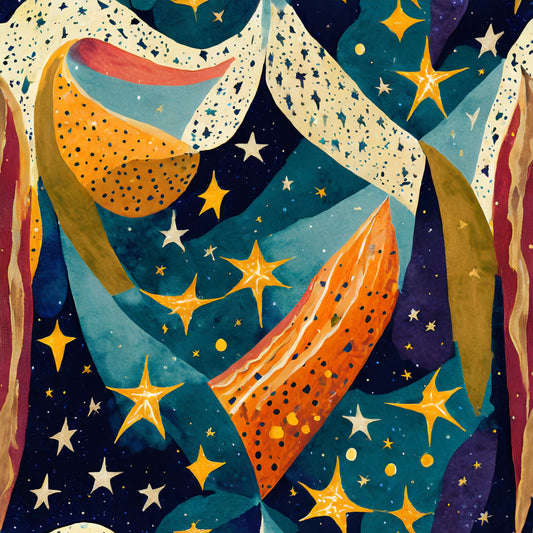 Colorful fabric with stars on a dark blue background