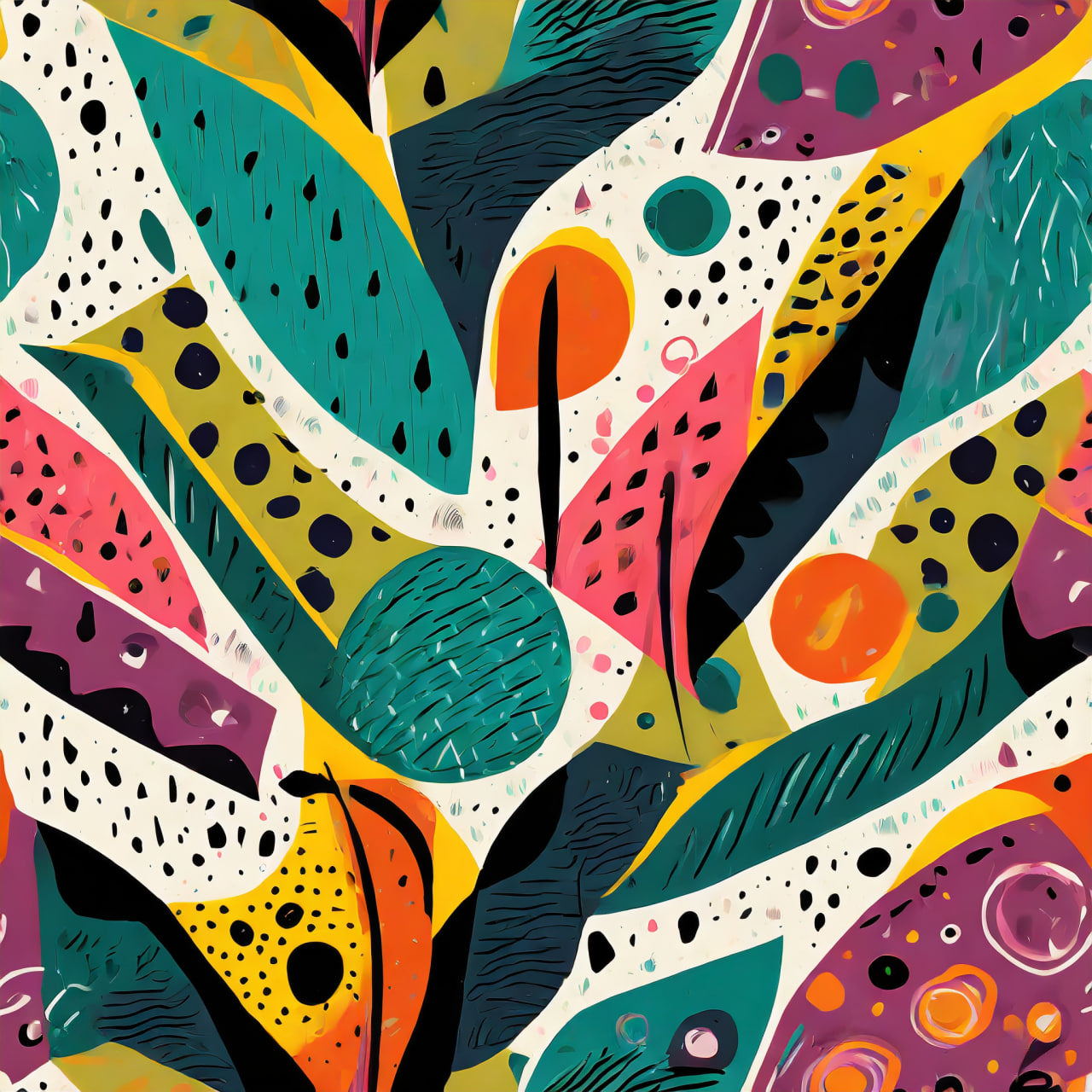 Colorful abstract pattern with various shapes and textures