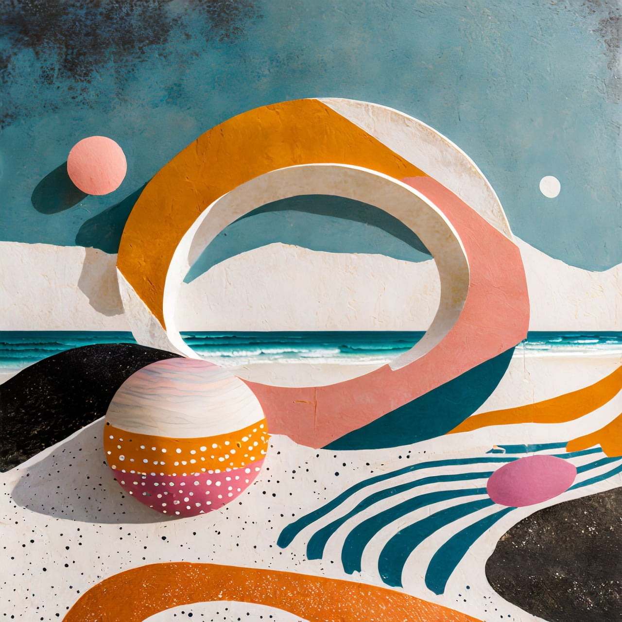 Abstract art piece with geometric shapes and colors on a textured background