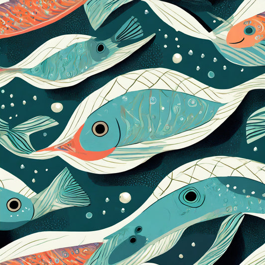 Illustration of colorful fish swimming in water with bubbles