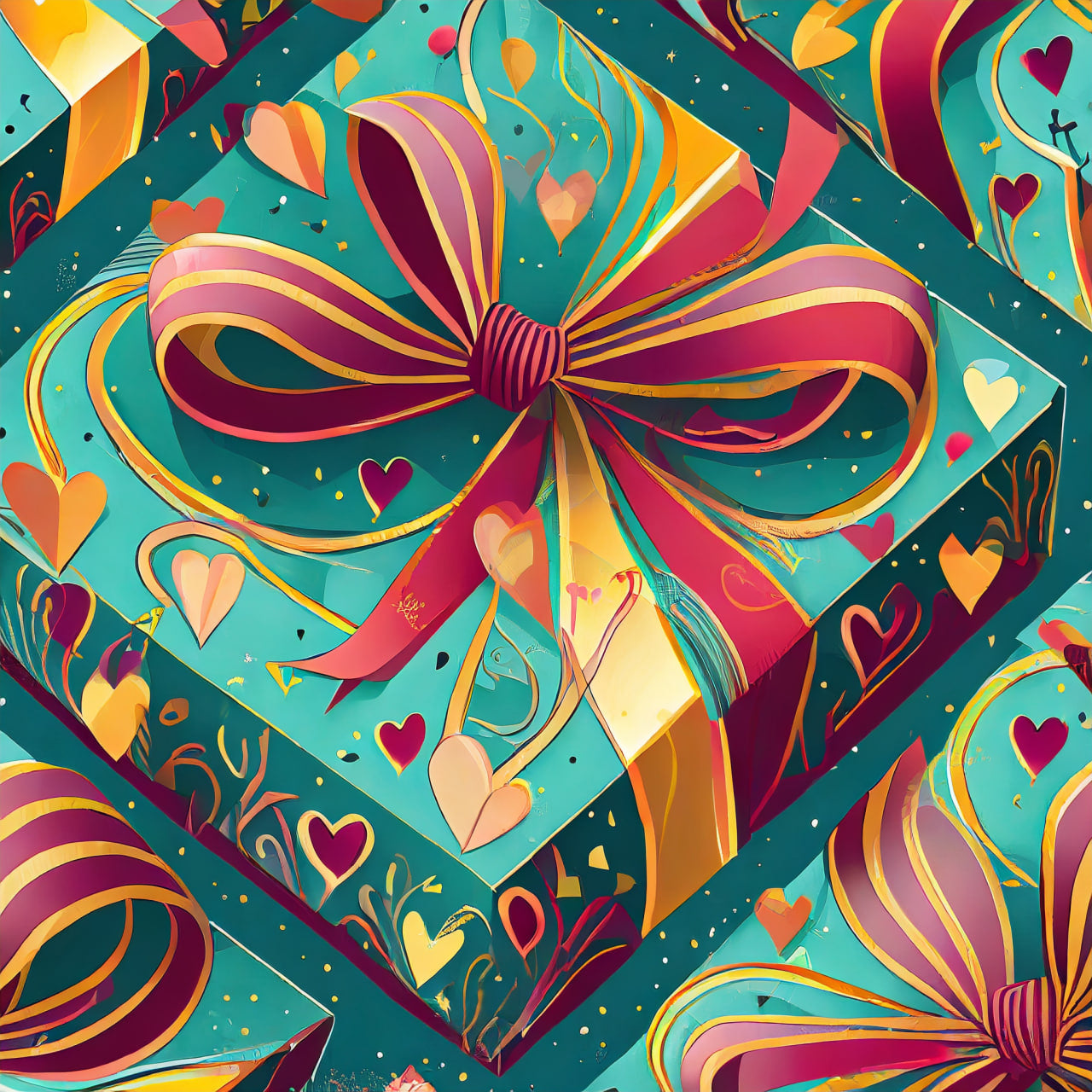 Colorful gift box with a large bow on a blue background